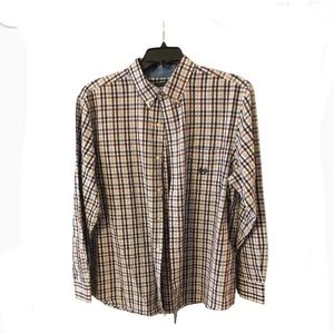 NWOT Chaps dress long sleeve buttons down, navy and browns, XL